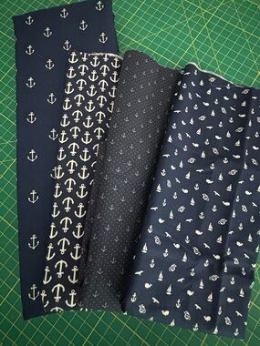 Navy Anchor Print Cotton Fabric Bundle